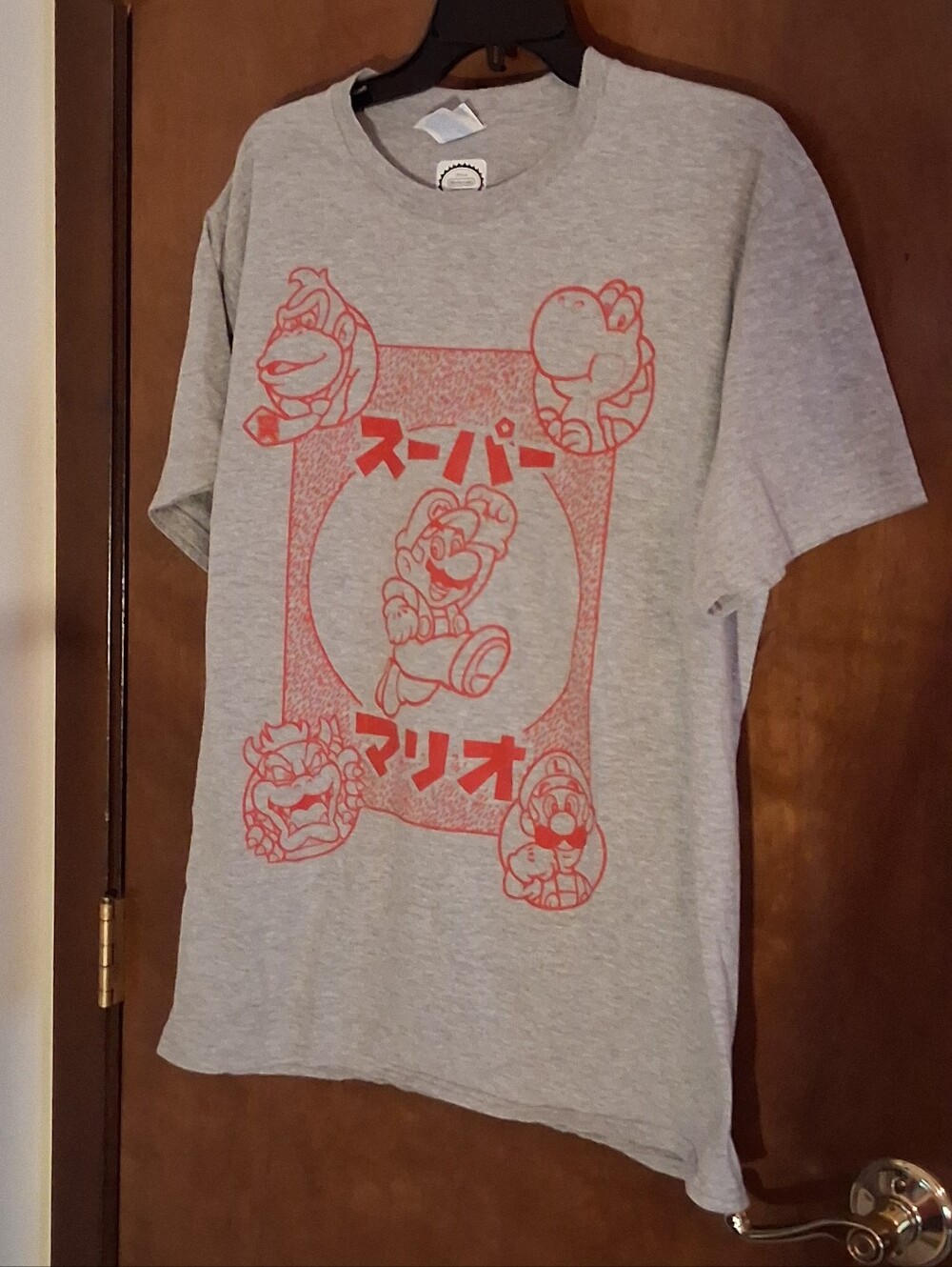 Nintendo Super Mario Bros T-Shirt Mens Large Gray Japanese Graphic Yoshi Bowser